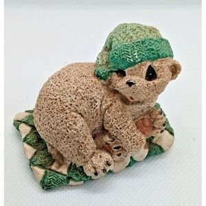 Vintage Enesco Parastone Ice Buddies 1995 Bear aqua blue green hat cap Cute